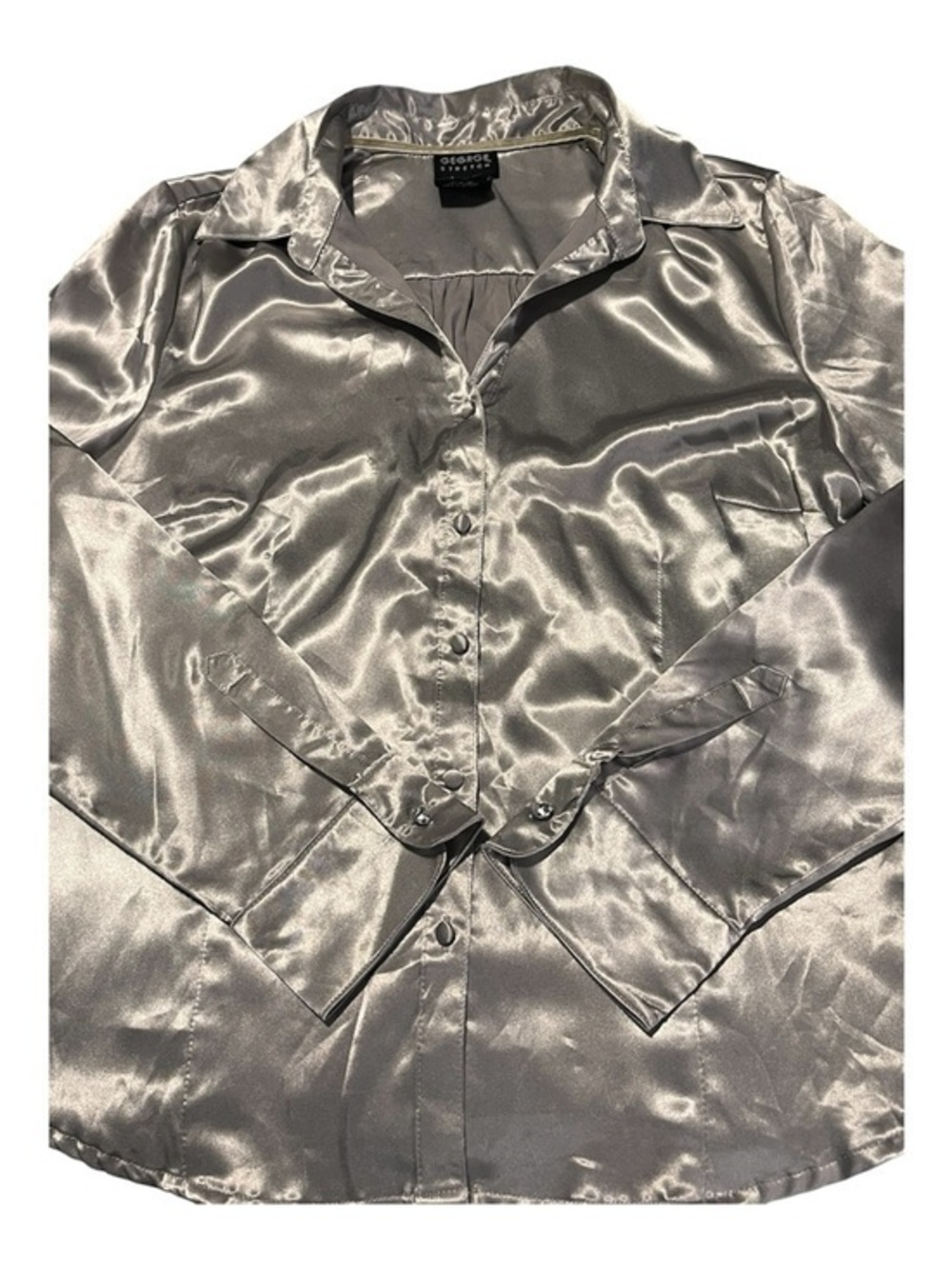 George Silver Satin Button-Up Blouse